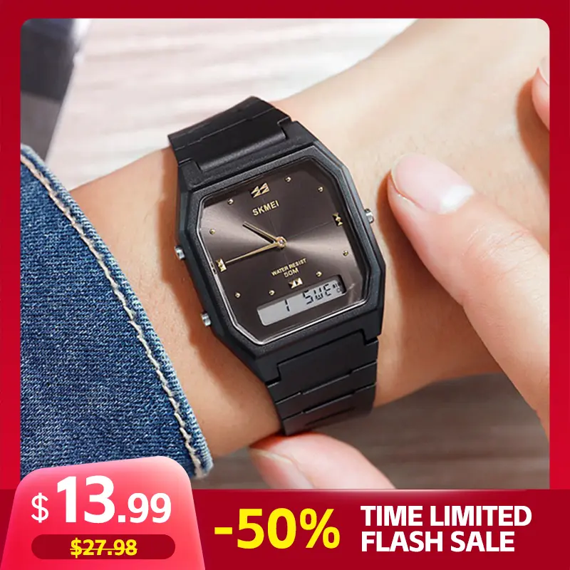 SKMEI Fashion Square Watch 32mm Retro Design Dual Screen Analog Digital 50m Waterproof 22g Stopwatch Sunday Date Alarm Unisex Must-Have for Fashion Enthusiasts, Digital Watches, Casual Watch