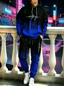 2026 new autumn/winter men’s set featuring a hooded sweatshirt with 3D printed patterns and jogging pants; casual street style for everyday wear.
