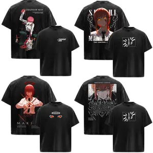 Makima Chainsaw Man Anime Manga Acid Washed 230GSM Heavyweight Cotton T Shirt Collection - Size S to 3XL - Unisex Vintage Streetwear Oversized Crewneck Merch - Gift for Anime Fans