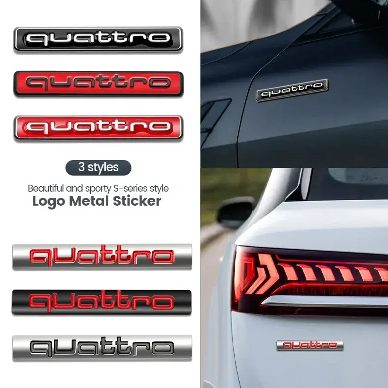 3D Metal Car Rear Trunk Emblem Fender Side Sticker for Audi Quattro A5 B7 Q7 A3 A4 B8 A6 TT R8 A8 A7 Q5 Q3 C7 S3 A1 B5 Q2 Sport