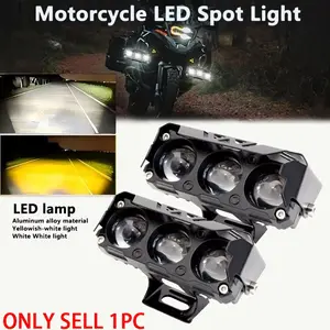 New Motorcycle LED Spotlight Dual Color Hi/Low Beam Fog Lamps Brighter Lamp Off Road Driving Light Mini Headlight Driving Light
