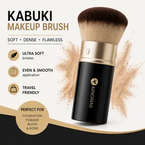 KINGMAS Retractable Kabuki Foundation Brush – Ultra Soft Dense Bristles for Flawless Airbrush Makeup Finish