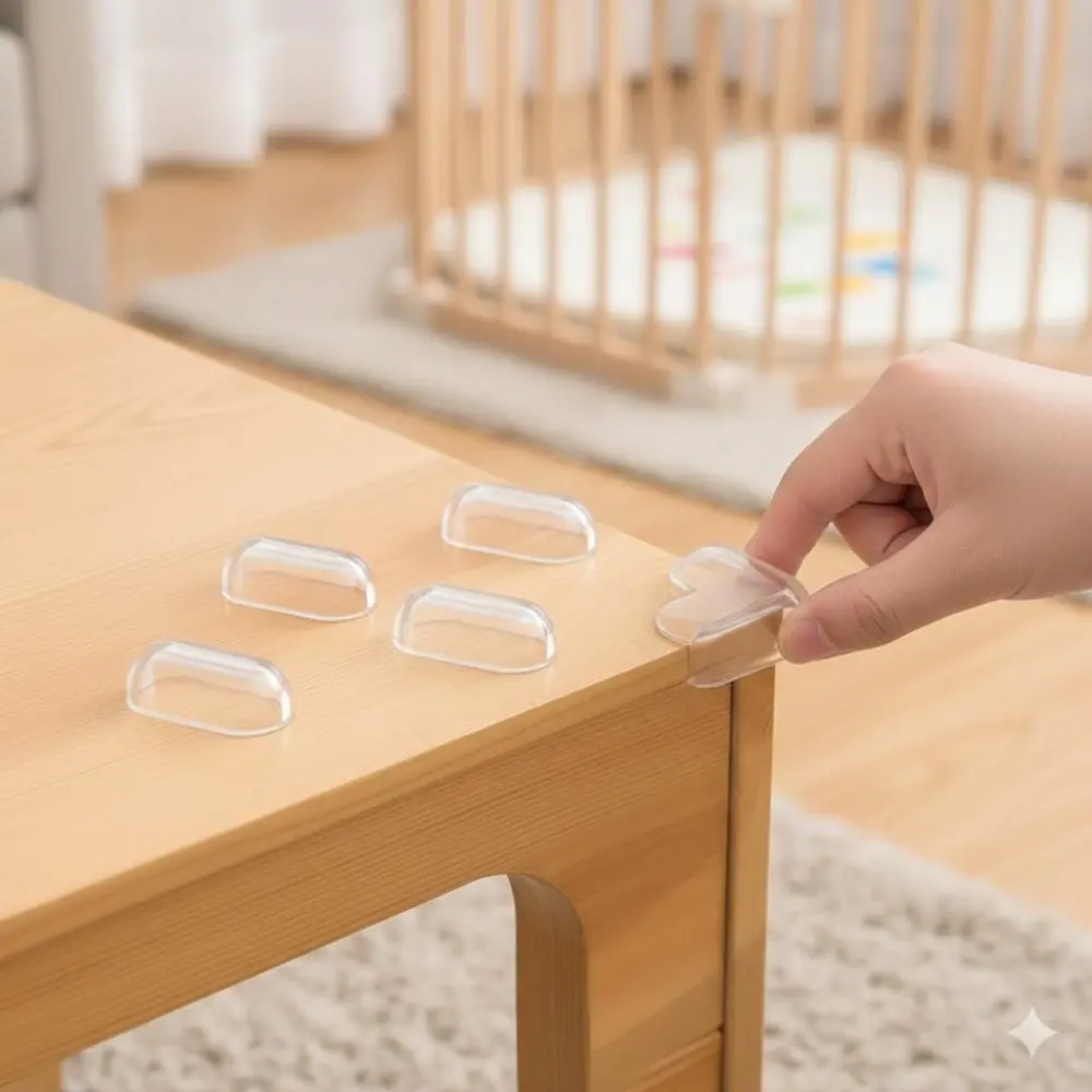 Clear Flexible Corner Guards with Round Edges, Non-Slip & Scratch-Proof Universal Edge Protectors for Sofa, Table, Cabinet - Impact Cushioning & Safety Padding for Furniture.