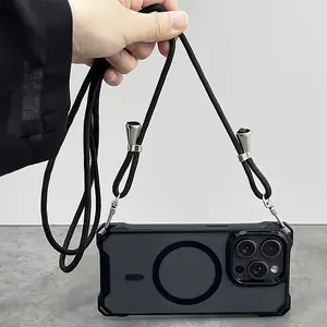 Crossbody Lanyard Necklace Transparent Phone Case For Magnetic Wireless Charge Phone Case for iPhone  17ProMax 17Pro 17Air 17 16 15 11 12 13 14 Pro Max Plus Anti-lost Cover