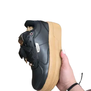 Black Leather Sneakers with Tan Sole - Comfortable & Stylish for Everyday Wear