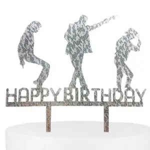 Michael Jackson Acrylic Cake Topper - "HAPPY BIRTHDAY" Text Design with Silhouettes