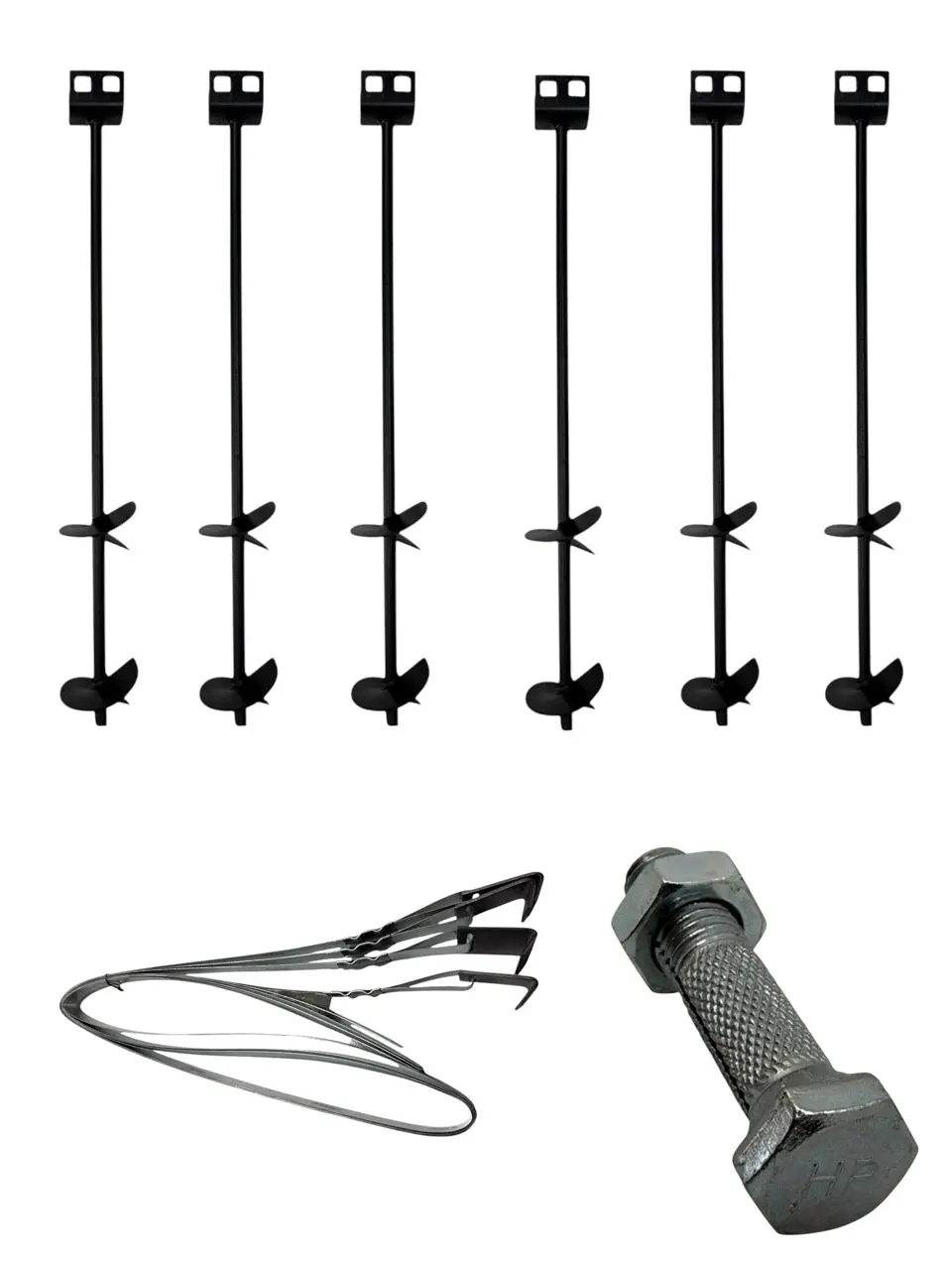 Mobile Home Anchor Kit – Set of 6 Auger Anchors (30" Double Disk, 3/4" Shaft), 8' Straps with Frame Clamps & Knurled Anchor Bolts