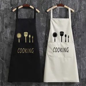 Letter & Cookware Pattern Apron, 1 Count Waterproof & Oil-proof Apron with Pocket, Kitchen Cooking Apron for Men & Women, Novelty Cooking Aprons