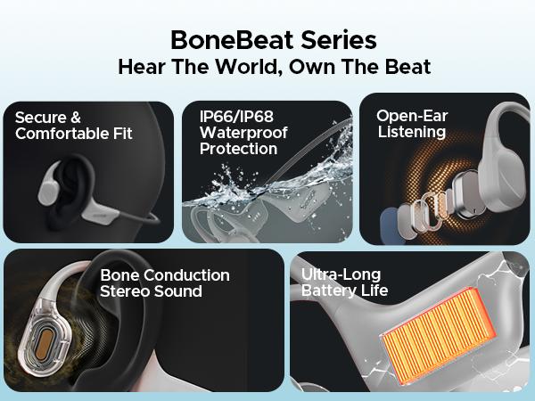 DOOGEE Bone Conduction Headphones, IP68 Waterproof SwimminHeadphones Wireless Bluetooth 5.4, Skin Friendly Silicone, 32GBMP3 Mode, Sport Open Earphones for Underwater, Running, Cycling