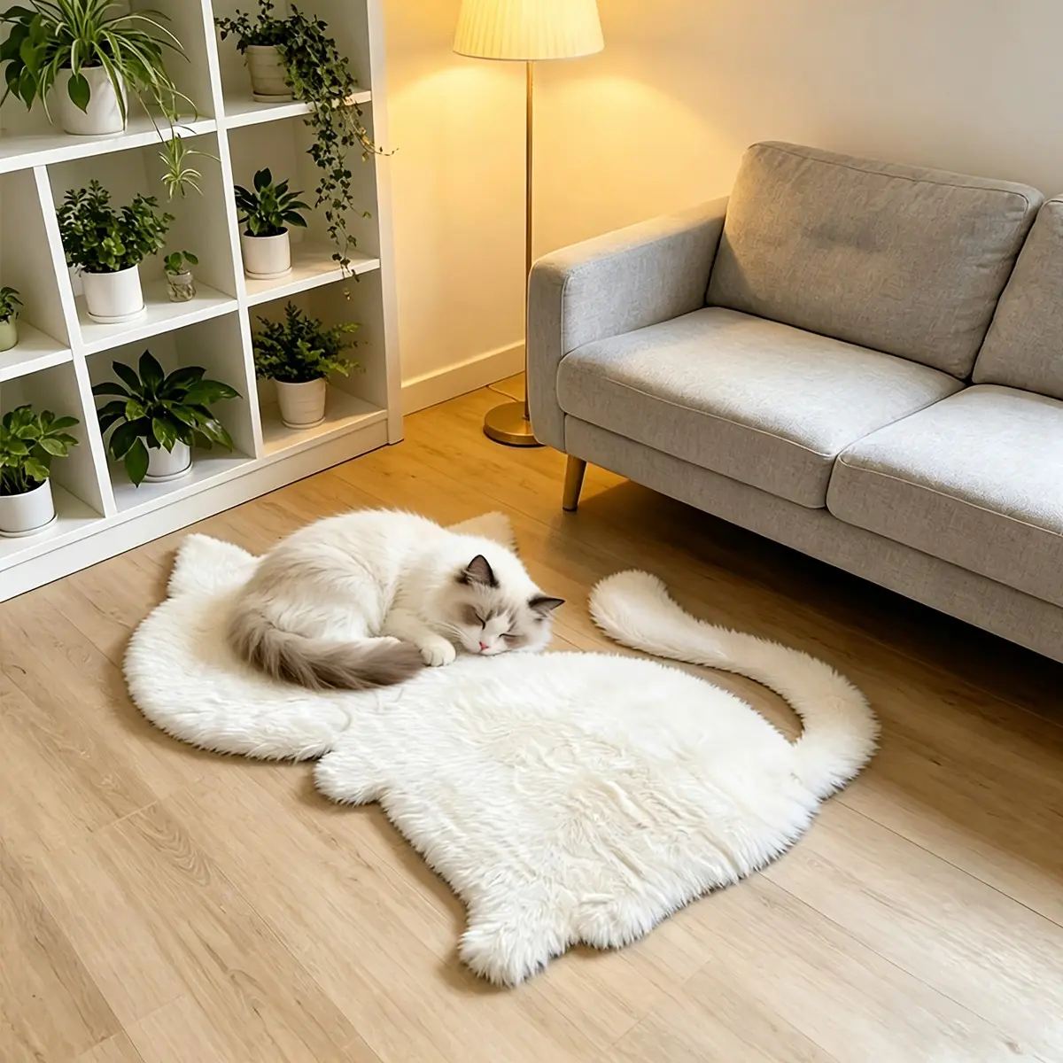 Adorable Cat Shape Plush Rug, Soft and Comfortable, Non-Slip Carpet for Living Room and Bedroom, Pet Bed Mat, Home Decor