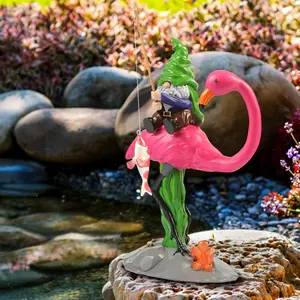 Funny Gnome on Flamingo Statue - Gone Fishing Gnome Decor for Home & Yard, Whimsical Gnome Gift for Women, Outdoor Gnome Riding Flamingo Statue, Garden Gnomes Decorations for Home