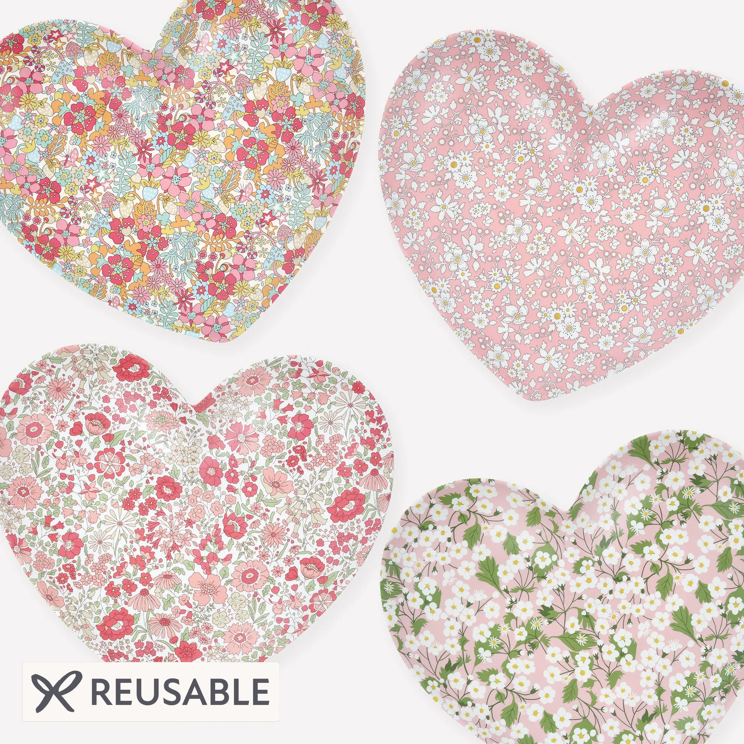 Meri Meri x Liberty Mixed Set Reusable Heart Plates (x 4)