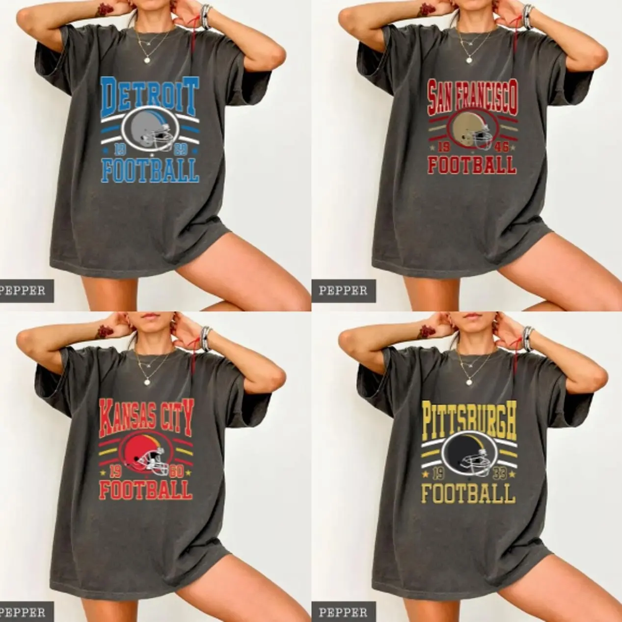 [SALE OFF 50%] Comfort Colors All Team Football T-shirt, New Retro Style Varsity Shirt, Vintage Football Sweatshirt Peper Color, Trendy Football Unisex Sweatshirt, Football Fan Gifts Unisex Tee Classic Cotton PRP
