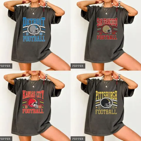 [SALE OFF 50%] Comfort Colors All Team Football T-shirt, New Retro Style Varsity Shirt, Vintage Football Sweatshirt Peper Color, Trendy Football Unisex Sweatshirt, Football Fan Gifts Unisex Tee Classic Cotton PRP