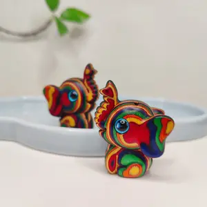 1pc charming hand-carved wooden rainbow elephant figurine, Decorative Figurines, Collectible Room Decor, a perfect gift for both men and women, ideal for Christmas or New Year, Home Decoration. (The color and wood grain are random)