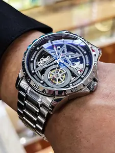 Men's Business Fashion Luminous Analog Mechanical Watch, Fashion Watch for Party, Daily Clothing Decor, Trendy All-match & Exquisite Watch for Birthday Gift with Box, Mechanical Style Watches