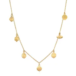 Satya Jewelry Aligned in Harmony Chakra Choker 18kt Gold Plate Necklace with Seven Engraved Discs for Balance & Energy 15" + 3 Extender NGC2-CHAKRA-L15