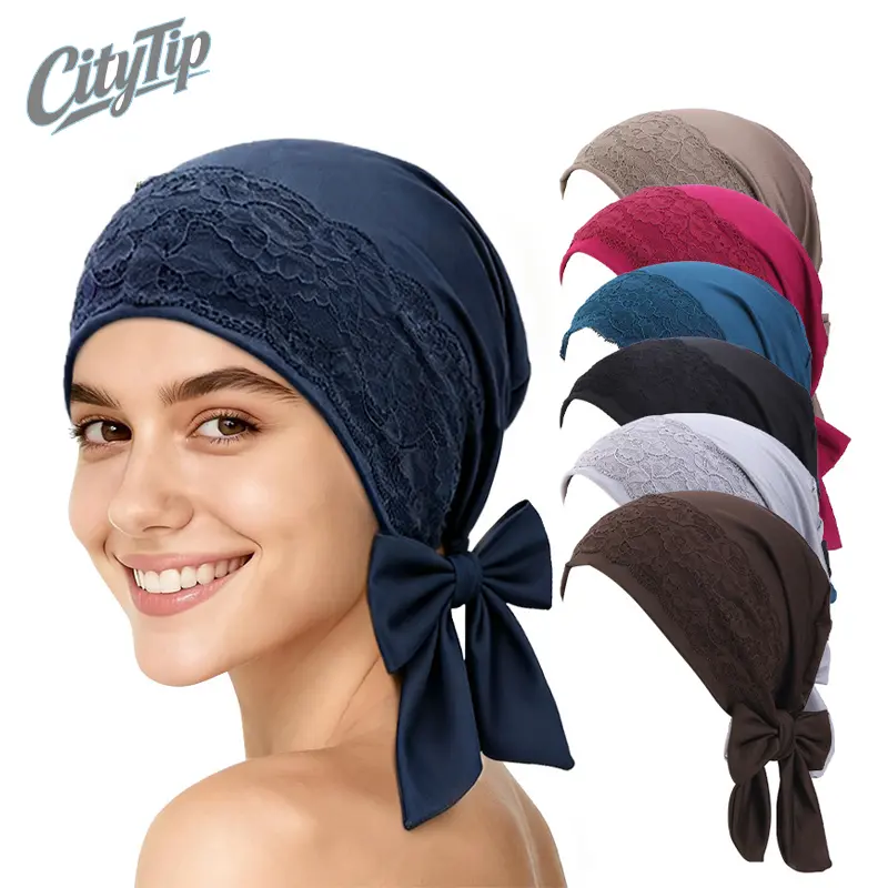 3pcs Lace-trimmed Ribbon Headscarf, Tie-up Headscarf Hat Head Wrap, Soft Chemotherapy Cap For Women, Gentle Turban Hat For Hair Loss Sensitive Scalp Daily Wear
