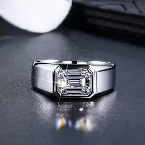 2 Carat Emerald Moissanite Ring 925 Sterling Silver  Old Money Style Men's Accessory