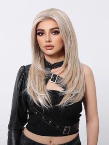 13x6 lace front wig for women, 22 inch mid-length straight hair, and gold mix, natural looking baby hair design