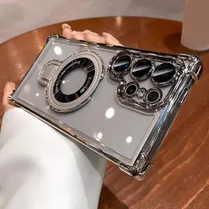 Transparent Lens Film Holder Stand Anti-Drop Durable Protective Phone Case, Fits Samsung Galaxy S26 Ultra S25 Ultra S24 Ultra S23 Ultra S22 Ultra