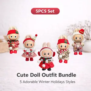 5-Piece Winter Doll Outfit Set Cute Holiday Style Clothes for Small Dolls Dress-Up Accessories Bundle For labubu clothes No Doll