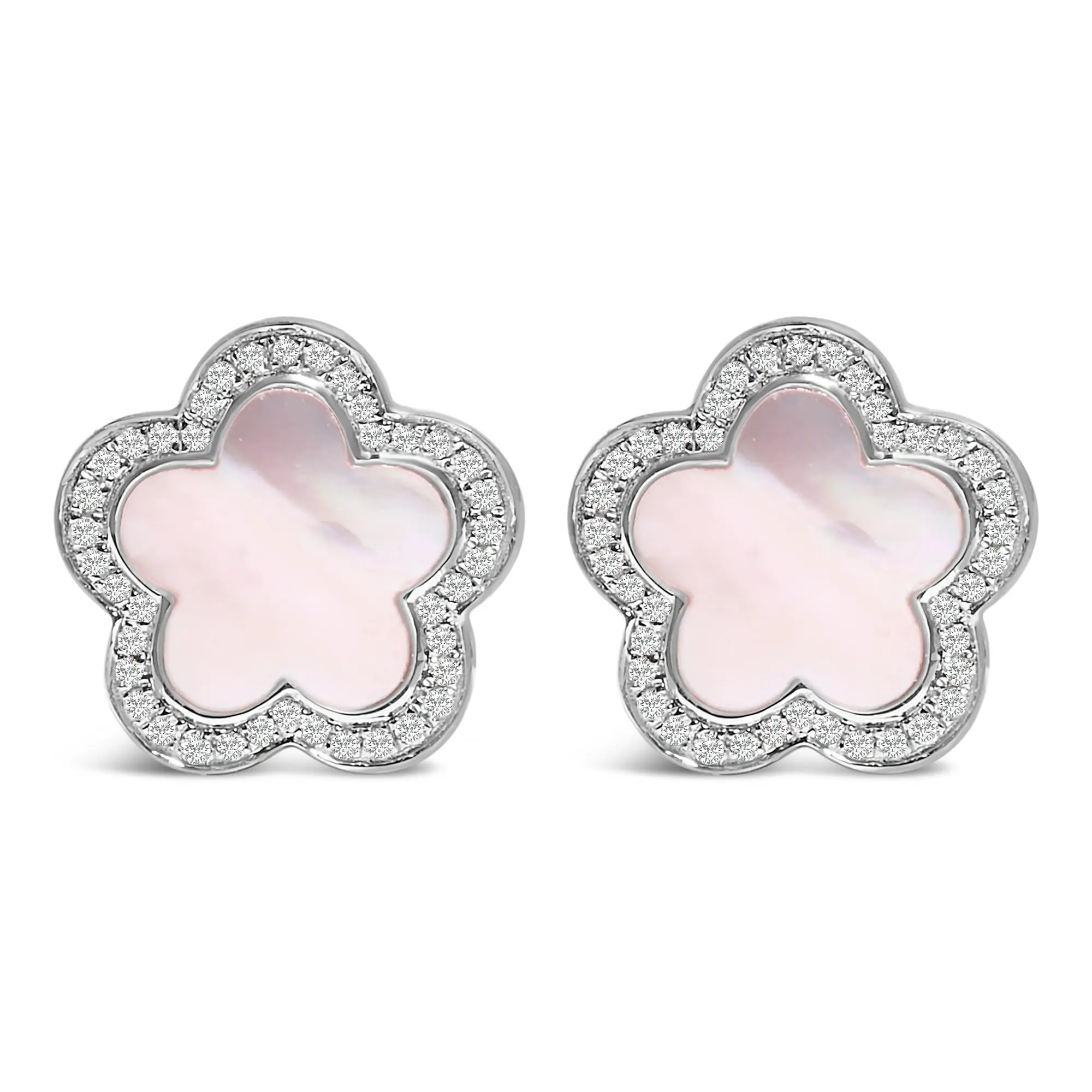 14K White Gold Mother of Pearl and 1/5 Cttw Diamond Halo Star Stud Earrings