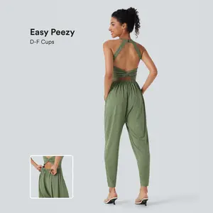 Halara Backless Twisted U Neck Harem Casual Jumpsuit with Pockets-Easy Peezy Edition-D/DD/DDD/F Cups