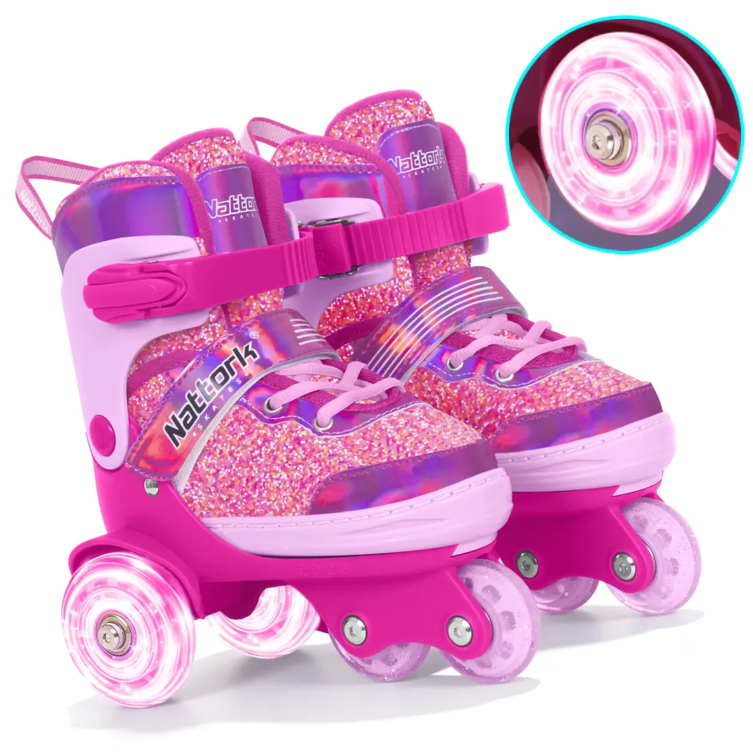 Tri-Wheel Toddler Roller Skates, 4-Size Adjustable Roller Skates with Light-Up Wheels, Suitable for Indoor Floors & Smooth Outdoor Pavement