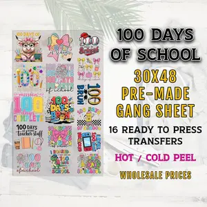 100 Days Of School DTF Transfers, 100 Days Of School Gang Sheet, Teacher DTF Transfer, DTF Transfer Ready For Press, Teacher Transfers, 100 DTF
