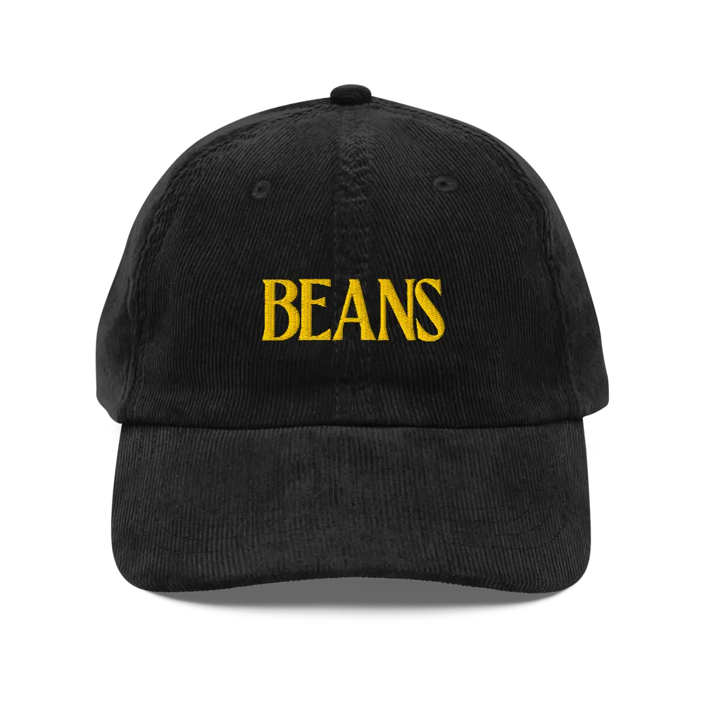 Funny Beans Embroidered Corduroy Dad Hat - 100% Cotton Twill Clothes Accessory, Adjustable Metal Clasp, One Size Fits All Food-Themed Embroidered Hat for Casual Wear, Embroidered Hats