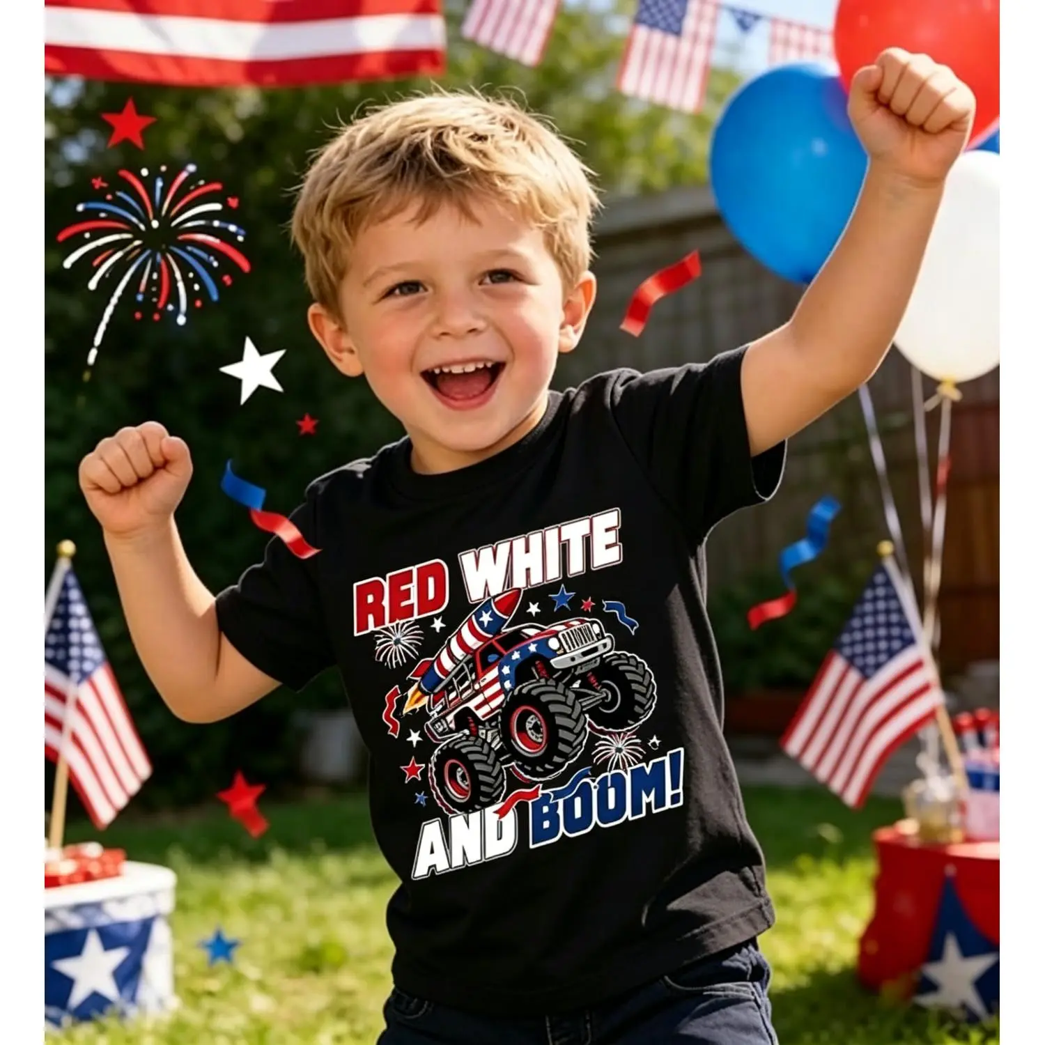 Toddler Boys' American Flag Cool Graphic Tee - 2-7Y, 3-4Y(100cm), 3-4 Years, Soft Cotton Casual Wear, Durable Stitching, 4th of July Independence Day Outdoor Top