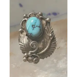 Navajo ring long leaves turquoise signed EP size 5.75 sterling silver women