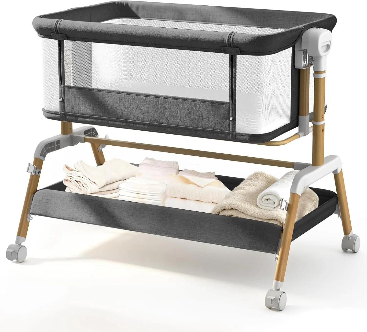 3-in-1 Breathable Baby Bassinet with Mattress - Bedside Sleeper, 7-Level Adjustable Height Portable Newborn Infant Bed for Travel， bassinet for baby