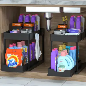 Two Layer Splitable Counter Storage Organizer with Pull Out Compartments, Multi-scene Vanity Caddy for Bathroom Skincare and Kitchen Condiment Storage