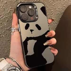 Phone case for iPhone 16 Pro Max 15 Plus 14 13 12 11 XR XS Cute Panda Pattern Matte Military-Grade Drop Protection Silicone Cover Gifts for women men girls boys