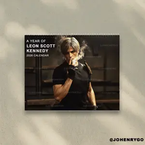A Year Of Leon S.Kennedy Calendar 2026 - RE Game,  Resident Evil Merch for Fan|Home Decor, Office Decor-New Year Fan Gift, Unique Holiday Gift