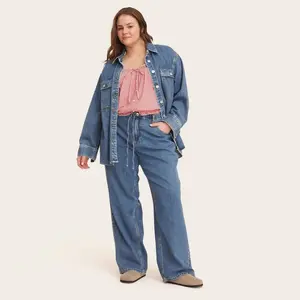 Women's Mid-Rise Drawstring Baggy Jeans - Parke Medium Wash 17