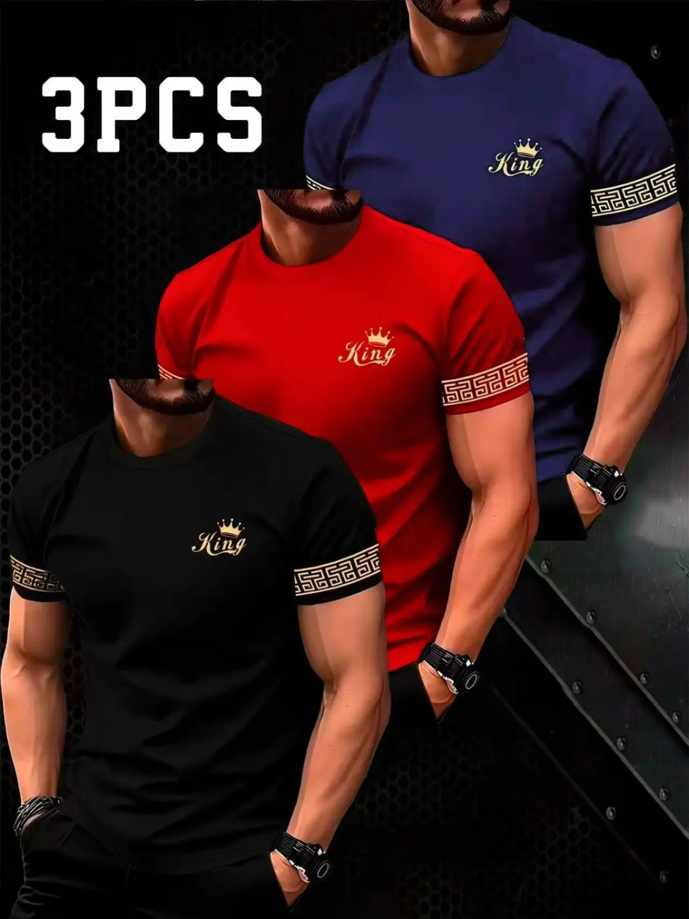 3-Pack Men's Casual Short Sleeve T-Shirts, Breathable Summer Fabric, Contrast Sleeves, Round Neck, Street Style, Comfortable, Father's Day Gift, Crewneck Tee