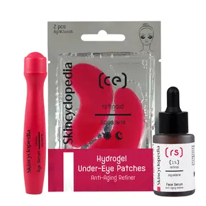 Skincyclopedia Retinol & Squalane Face Treatment, Facial Serum, Under Eye Roll-On & Hydrogel Patches, Energizing Serum for Dark Circles, Puffiness Bags, Fine Lines & Wrinkles, Firms & Brightens Skin.