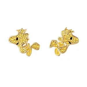 Snoopy Gnoce Peanuts 925 Smiling Flying Woodstock Diamond Stud Earrings for Women 18k Gold Plated Pavé CZ Stones Everyday Wear