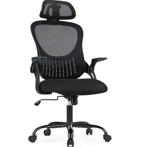 Sweet Furniture F Office Computer Desk Chair, Ergonomic High-Back Mesh Rolling Work Chairs with Wheels and Adjustable Headrests, Comfortable Lumbar Support, Comfy Flip-up Arms for Home, Bedroom