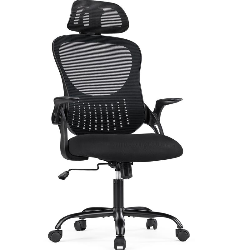 Sweet Furniture F Office Computer Desk Chair, Ergonomic High-Back Mesh Rolling Work Chairs with Wheels and Adjustable Headrests, Comfortable Lumbar Support, Comfy Flip-up Arms for Home, Bedroom