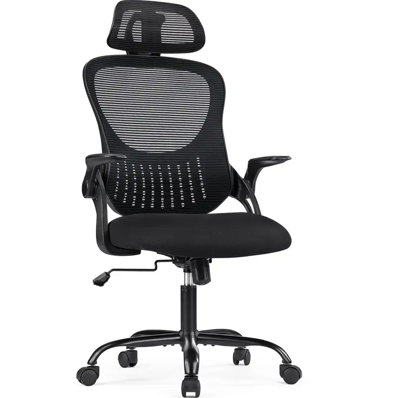 Sweet Furniture F Office Computer Desk Chair, Ergonomic High-Back Mesh Rolling Work Chairs with Wheels and Adjustable Headrests, Comfortable Lumbar Support, Comfy Flip-up Arms for Home, Bedroom
