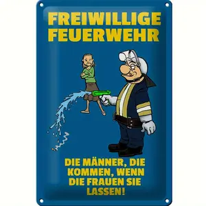 Vintage German Firefighter Metal Sign - 8X12 Inches, Perfect For Home, Office, Bar & Cafe Decor, Firefighter Decor