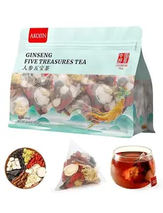 Ginseng Five Treasures Tea - 30 Bags, Caffeine-Free, Pure Herbal Blend with 8 Traditional Chinese Herbs Kidney Tea, Gentle Energy & Focus for Men and Women