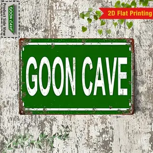 1PC 2D Flat[] - Vintage Old Style 'GOON CAVE' Iron Sign - 20.32x 30.48cm , Rustic Green and White Wall Decoration with Worn Edges, Perfect for Home, Bar or Outdoor Space, Outdoor Yard Sign| Vintage Wall Plaque| Durable Iron, metal wall art decoration