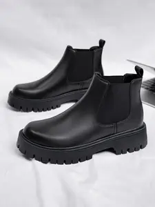Men's Fashionable Plain Color   Boots, Casual Comfortable Thick Sole Boots for Daily Wear, Fashion Shoes for Party, Daily Clothing Decor, Winter Warm Boots