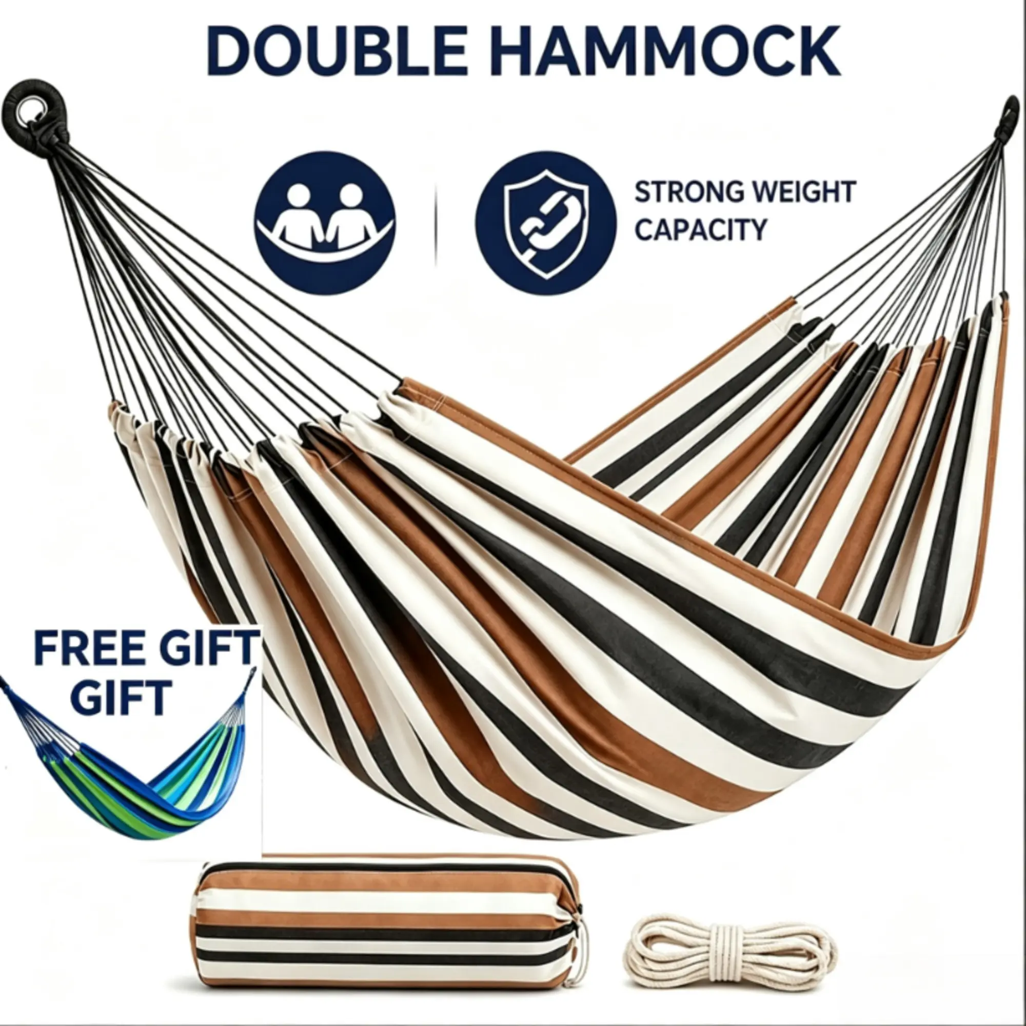Buy One Get One Free: Get 1 Single Hammock Free. Upgraded Extra-Large Double Canvas Hammock, Portable Outdoor Swing, Equipped with 1M Thickened Ropes and Storage Bag, for Camping, Backyard, Travel, Group Parties, Ideal Gift, Battery-Free
