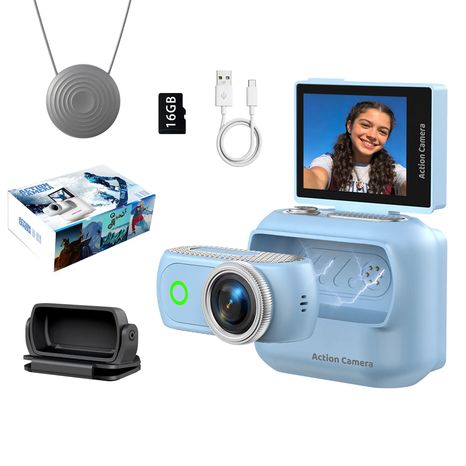 SpecHarge 4K Magnetic Action Camera Kit - Portable Vlogging Outdoor Sports Recording Camera with Neck Strap, Detachable Live View Monitor, First-Person Vlog Cap Mount, 16GB Micro SD Card, 4x Zoom, CMOS Sensor, 1050mAh Cells, MP4 File Support